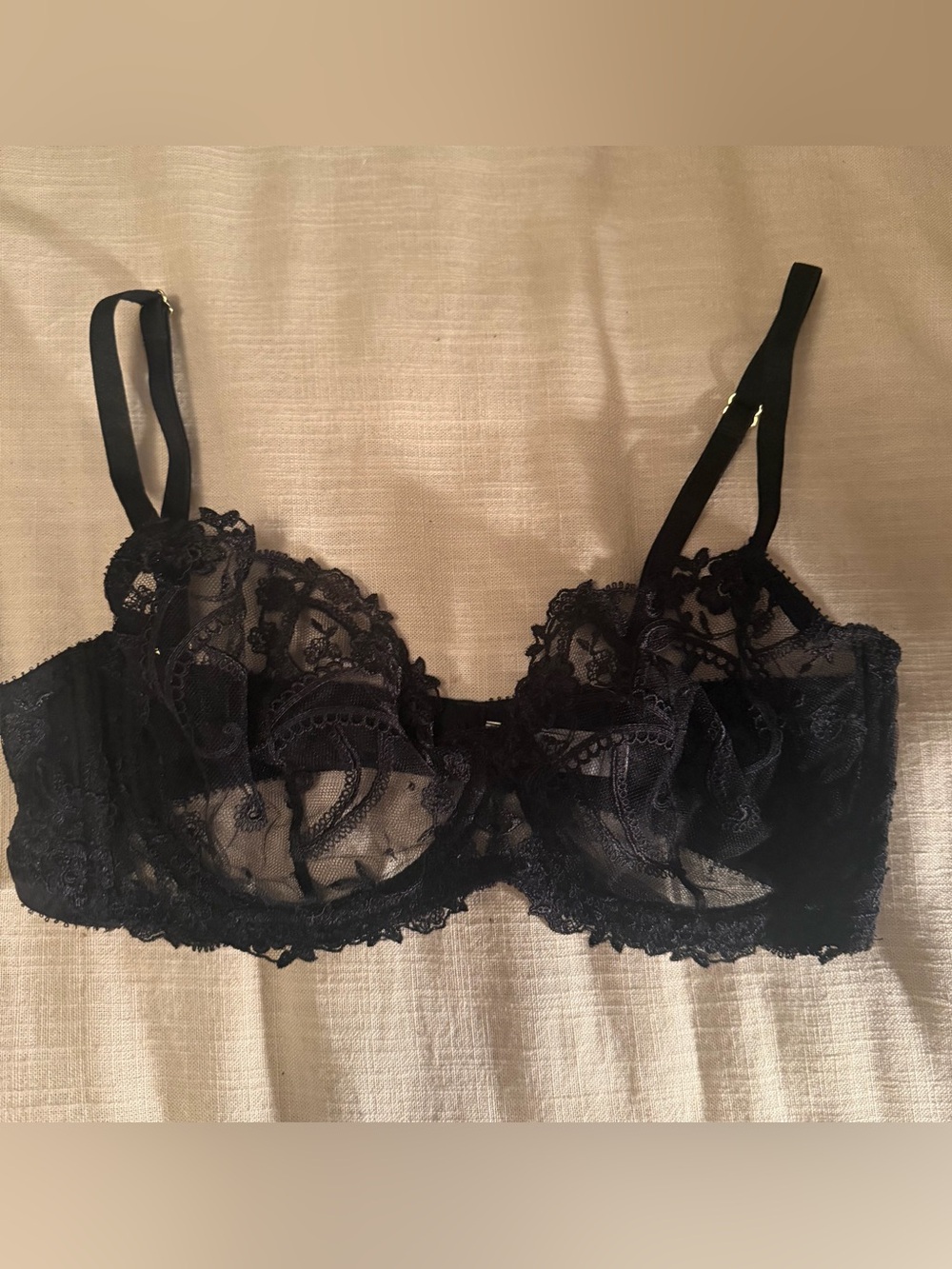 Cosabella Black Sheer Lace Underwire Bra Women’s 34D Floral Paisley Mesh